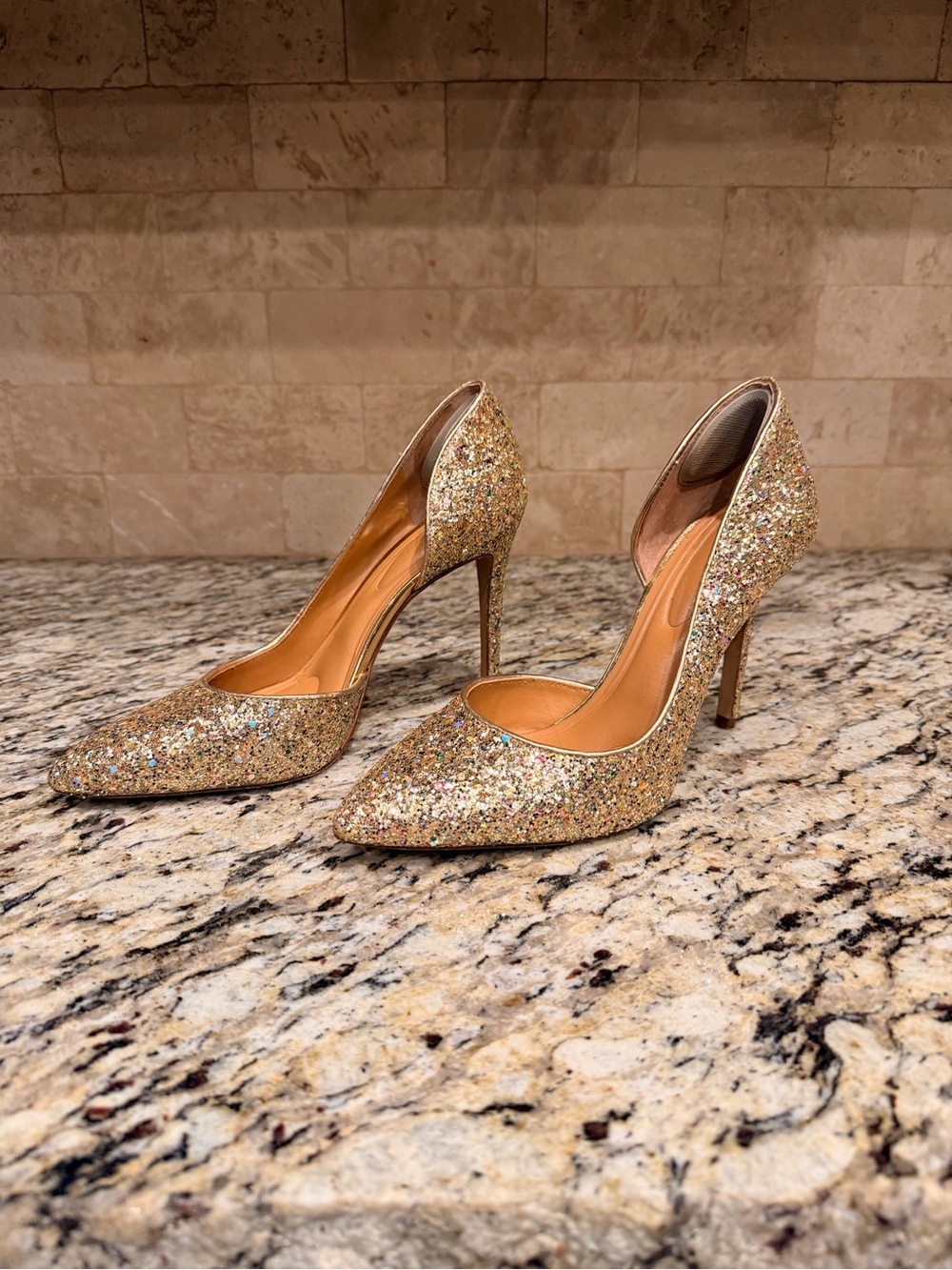 Jessica Simpson Gold Glitter Pointed-Toe D'Orsay Stilettos
